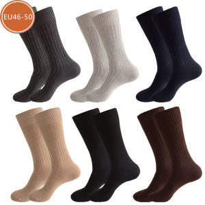Mans Socks Long Plus Large Size Cotton Solid Striped Business Boneless Soft Breathable Sweat-Absorbing Party Dress Crew Socks