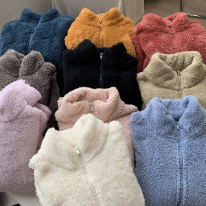 Thickened Coral Fleece Jacket: Women's Double-sided Fleece Zipper Closure Stand Collar Long Sleeve Winter Outerwear Coat