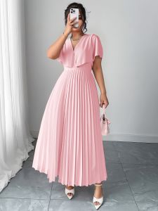 Váy Dự Tiệc Cưới Xếp Ly Dáng Chữ A Chất Liệu Chiffon Thanh Lịch Eo Được Thắt Eo Dành Cho Phụ Nữ Trung Niên Chất Liệu Polyester Mùa Hè.