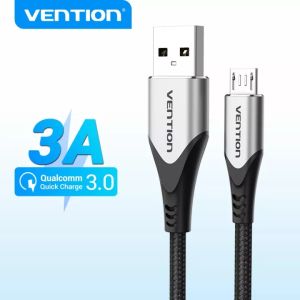 Vention Micro USB Cable Fast Charger 3A Nylon Braided Charger สำหรับ Android ฟั่งเส้นรวม 0.25M 0.5M 1M 2M สำหรับ Samaaung Xiaomi OPPO Android โทรศัพท์มือถือแท็บเล็ตสาย Micro Usb