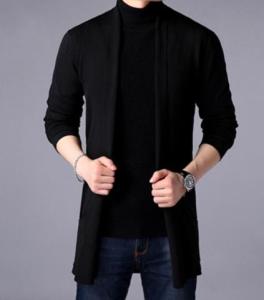 Mens Long Lapel Knitted Cardigan Solid Color Turn-down Collar Outerwear Zipper Closure Regular Sleeve Length Autumn Youth Fashion