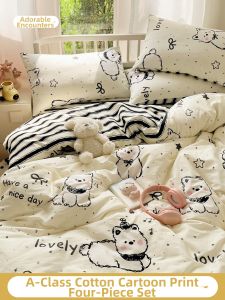Kiss Dear | Cute Cartoon 100% Cotton Bedding Set for Dormitory