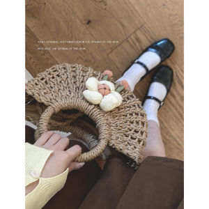 Straw Woven Bag for Women 2023 New Retro Handbag Large Capacity Casual Crossbody Vegetable Basket Shape Shoulder Bag