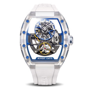 BONEST GATTI 2026 New Tonneau Crystal Case Skeleton Mens Mechanical Watch Rubber Strap Light Luxury Luminous Mens Watch Reloj