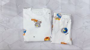 ชุดนอนเด็กแขนยาวขายาวกันหนาว เอวสูงปิดพุง ขาแขนจั้ม ผ้าคอตตอนผ้านิ่มสบาย สำหรับไซส์ 90-110