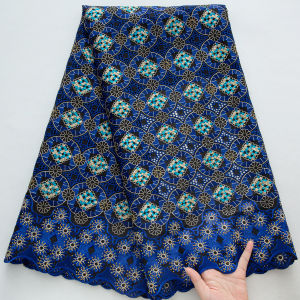 African Swiss Voile Lace Fabric with Gold Geometric Patterns | Luxury Bridal & Evening Gown Material for 2025 Collections
