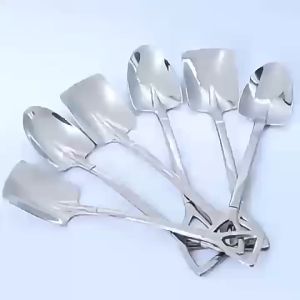 🔥Wishwa👍 Thickening Stainless Steel Shovel Spoons Home Retro Creative Watermelon Spoon Ice Cream Dessert Coffee Teaspoon Lovely Shovel Spoon