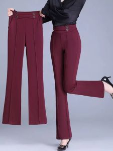 Ankela Wine Red Color Suit Micro Flared Pants Womens High Waist Slimming Professional Horse Hoof Pants Spring Summer New Arrival