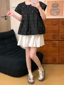 Váy Ngắn Chữ a Màu Xanh Lam Cạp Cao Cho Nữ Mùa Hè Mới Về Phong Cách Ngọt Ngào Váy Ngắn Cho Thanh Thiếu Niên Váy Chữ a