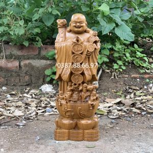 Tượng phật di lặc ngũ tặc chúc phúc cao 40 50cm gỗ bách xanh cực đẹp