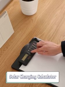 Black Clip Board with Scientific Calculator A4 Clipboard with Pen Slot Hard Writing Board File Folder Organizer Solar Charging