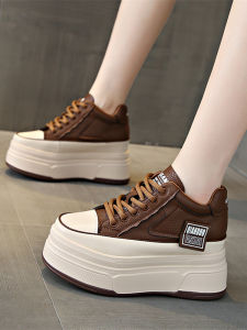 Womens Casual Shoes 8cm Heightening Brown Leather Surface Thick Bottom Platform Fashionable Breathable Spring Autumn New Style