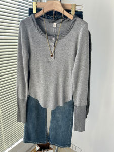 QINGNAER | Gray Minimalist Retro Elegant Large Size Knitwear