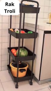 ORANGE Rak Troli Dorong Susun 4 Tingkat Rak Dapur Rak Penyimpanan Serbaguna Rak Kamar Mandi Portable