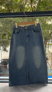 Slit Khaki Denim Long Skirt for Women Casual Fashionable and Versatile Multiple Colors Available