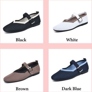 Womens Square Toe Flat Shoes Classic Japanese Woven Shoes Large Size Non-slip Soft Sole CasualShoes