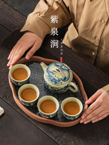 Blue-and-White Porcelain Tea Pot And Cup Set with Tea Tray Small Kit for Brewing Tea Chinese Style Ceramic Tea Set for Two