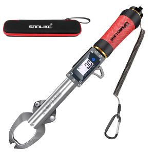 SANLIKE Stainless Steel Fishing Gripper Fish Lip Grip Fish Grabber with Electronic Weighing Scale 360° Rotatable LED Display Digital for Support 25kg/55lb Weight Fishing Tackles