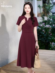 Misoshine | Elegant Wine Red Dress A-Line Mid-Length