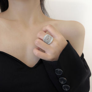 Retro Metal Cold Style Multi-Layer Zirconia Embedded Open Ring for Women with Fine Brick Design Exaggerated Finger Ring