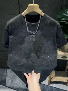 Áo Thun Nam Tay Ngắn Mùa Hè Phong Cách Mới Cotton Nguyên Chất Cổ Tròn in Chữ Thời Trang Thường Ngày Thoáng Khí