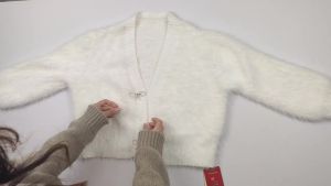 7LiKorean Imitation Mink Knitted Cropped Tops Women Spring Fall Soft Cardigan Bow High Quality Pink Sweater Cal Knitwear Coat
