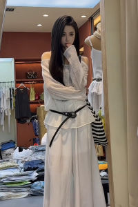 Áo Len Dệt Kim Hở Vai Cổ Tròn Thanh Lịch Cho Nữ Áo Len Dệt Kim Mềm Mại Dài Tay Thường Ngày Mùa Thu Không Có Mũ Không Có Lót