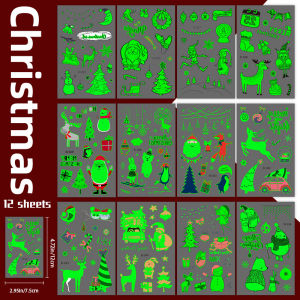 12 Sheets Luminous Christmas Temporary TattoosGlow in The DarkChristmas Party Supplies Favors Decorations Christmas Eve Gifts