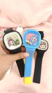 Jam Tangan Anak Dengan Karakter Labubu Terbaru Strap Karet Rubber Anti Air Dial Segi Dan Bulat