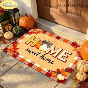 VIKAMA Holiday Harvest Welcome Mat Thanksgiving Turkey Pumpkin Non Slip Entrance Mat Indoor Outdoor Happy New Year Home Decor
