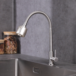 FRUD Kran Dapur Cuci Piring 1/2 In Keran Air Cuci Piring Stainless Steel Anti Bocor Keran Dapur Pencuci Piring Leher Angsa Selang Fleksibel 2 Mode