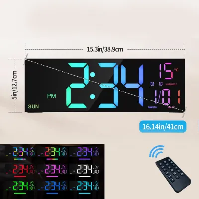 16.2 Large Digital Wall Clock with Remote Control Big LED/Dual Alarm/8 RGB Colors Digital Alarm Clock Electronic Watch