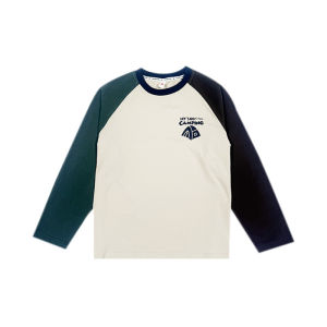 Camping Style Long Sleeve T-Shirt for Boys Color Block Shoulder Print Outdoor Spring Fashionable Childrens Clothing