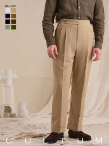 CULTUM Mens Linen Blend Breathable West Pants Earth Tone Strong Twist Fabric Casual Business Gentleman Straight Leg Trousers