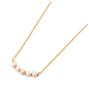 JeeMango Natural Pearl Bead Chic Pendant Necklace For Women 18K Gold Plated Waterproof Stainless Steel Charm Jewelry JN23083