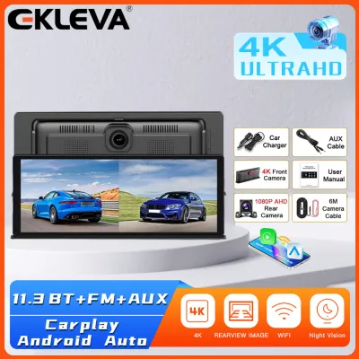 Ekleva 6.86 Màn hình xe hơi 4k DVR Bảng điều khiển Carplay Android Camera hành trình tự động Airplay phản chiếu đúc Đài phát thanh xe hỗ trợ camera phía trước