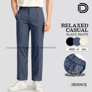 🇲🇾 DESINCE Relaxed Casual Slack Pants Button Waist Office Pants Black Grey Khaki Seluar Panjang Lelaki MP 045