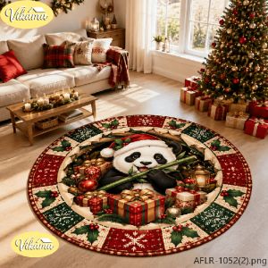 VIKAMA Creative 3D Christmas Pudding Rug—Round Festive Decorative Non-Slip Living Room Mat and Bedroom Bedside Rug Home Decor