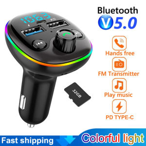 Kebeteme | Bluetooth Car FM Transmitter PD Type-C Car Adapter Dual USB Fast Charger Handsfree Radio Modulator MP3 Player Support TF card
