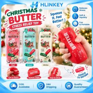 HLINKEY 1/2PCS Christmas Butter Stick Squishy Toy 14cm Crunchy Sensory Fidget 95% Filled TPR Stress Relief Squeeze Toy For Kids Adults Desk Decor