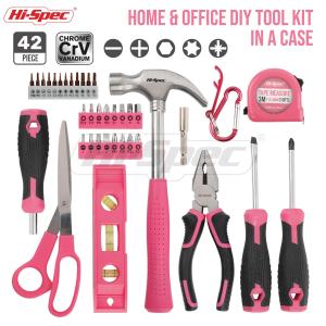 Hi-Spec 40pc Pink Pro Tool Set w/ 28-Bit & Compact Case-Womens Household Essentials Kit Magnetic Driver & Multi-Tool Organizer