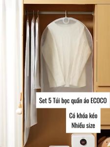 Set 5 Túi bọc quần áo ECOCO treo tủ chống bụi chống ẩm mốc côn trùng có khoá kéo cao cấp