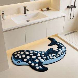 VIKAMA Cute Whale Shark Pattern Bath Mat Soft Fluffy Water Absorbent Anti Slip Non-Toxic Ocean Theme Floor Mat Home Decoration