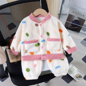Thick Flannel Pajamas Set for Baby Boys And Girls Childrens Home Clothes Warm Soft Polyester Fiber Long Sleeve Long Pants