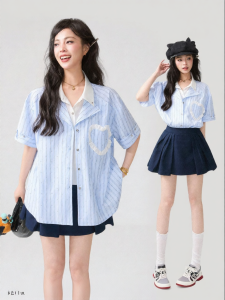 KEIKO | Color-Block Two-Piece Style Short Sleeve Shirt