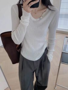 HUOLISI | Slim Fit Wool U-Neck Sweater Long Sleeve