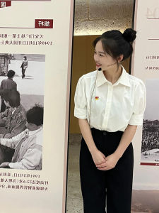 Áo Sơ Mi Trắng Tay Bồng Cổ Polo Dáng Rộng Mùa Hè Phong Cách Mới Cho Nữ Đi Làm Phong Cách Công Sở Phong Cách Pháp Cổ Điển