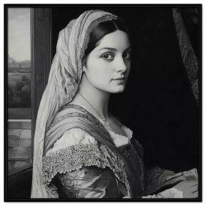 Tranh chân dung trắng đen cổ điển Châu Âu.Tranh treo tườngdán tường nội thất.CGI-1306