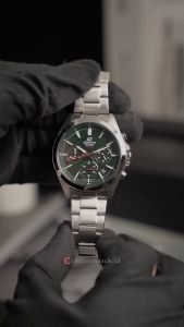 Jam Tangan Pria Casio Edifice Chronograph EFV-630D-3A Green Dial Silver Stainless Steel Strap