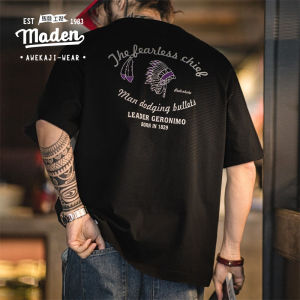 MADEN brand workwear style men youth 2024 summer new American retro Indian plant tanned printed T-shirt loose and heavy duty bamboo joint pure cotton short sleeved Tee